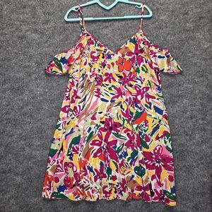 Dress Womens Large Multicolor Floral Cold Shoulder Sundress Summer Casual Spring